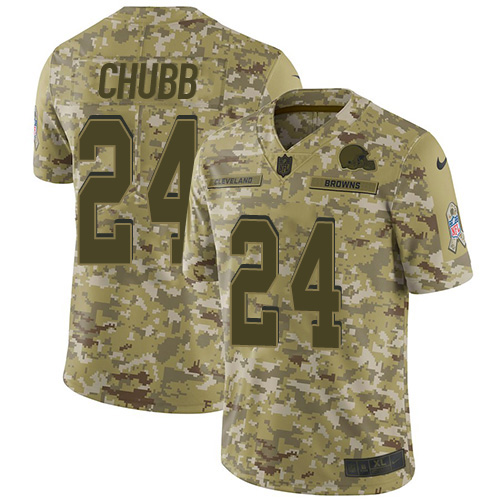 Browns #24 Nick Chubb Camo Youth Stitched Limited 2018 Salute To Service Jersey