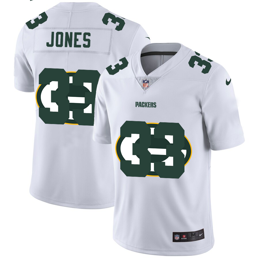 Green Bay Packers #33 Aaron Jones White Men's Team Logo Dual Overlap Limited Jersey