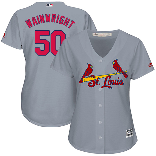 St.Louis Cardinals #50 Adam Wainwright Grey Road Women's Stitched Jersey Womens
