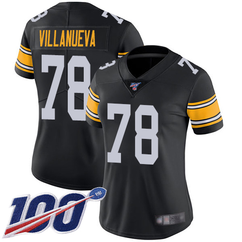 Pittsburgh Steelers #78 Alejandro Villanueva Black Alternate Women's Stitched 100th Season Vapor Limited Jersey Womens