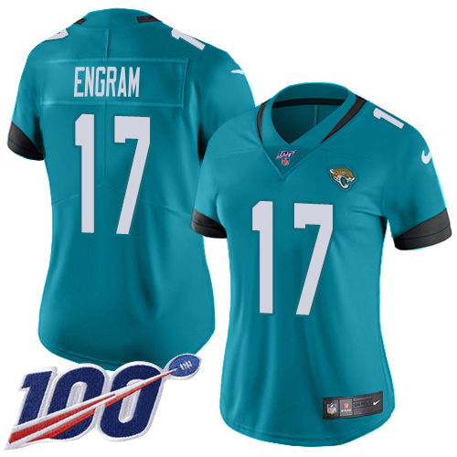 Jaguars #17 Evan Engram Teal Green Alternate Women's Stitched 100th Season Vapor Untouchable Limited Jersey
