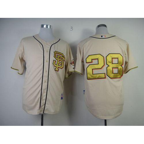 San Francisco Giants #28 Buster Posey Cream Gold No. Stitched Jersey Men's