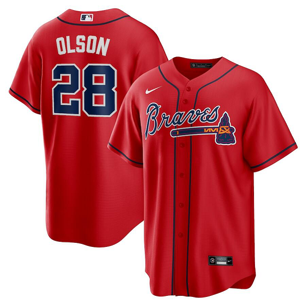 Men's Youth Women's Atlanta Braves #28 Matt Olson Red Alternate Jersey