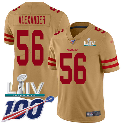 San Francisco 49ers #56 Kwon Alexander Gold Super Bowl LIV 2020 Men's Stitched Limited Inverted Legend 100th Season Jersey Men's