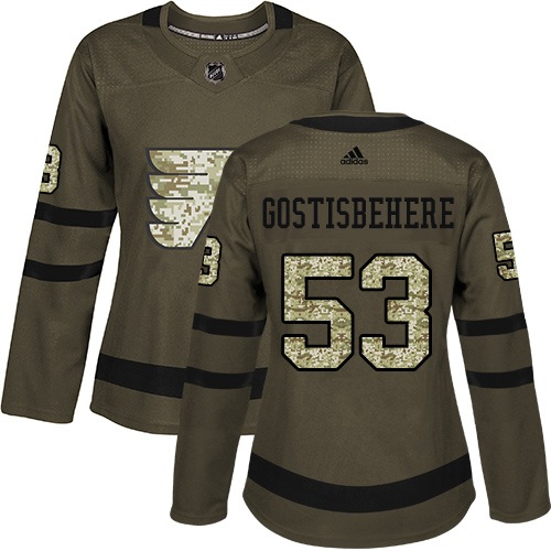 Adidas Philadelphia Flyers #53 Shayne Gostisbehere Green Salute to Service Women's Stitched Jersey Womens