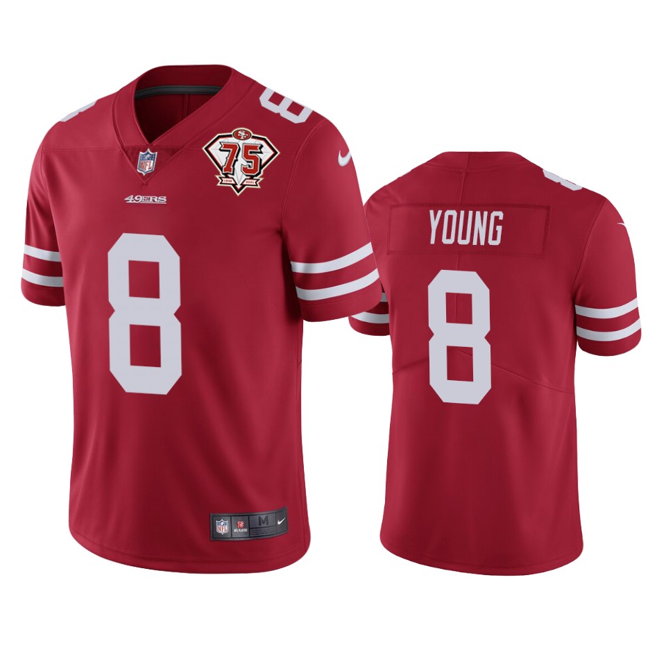 49ers #8 Steve Young Red Men's 75th Anniversary Stitched Vapor Untouchable Limited Jersey