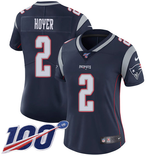 New England Patriots #2 Brian Hoyer Navy Blue Team Color Women's Stitched 100th Season Vapor Untouchable Limited Jersey Womens