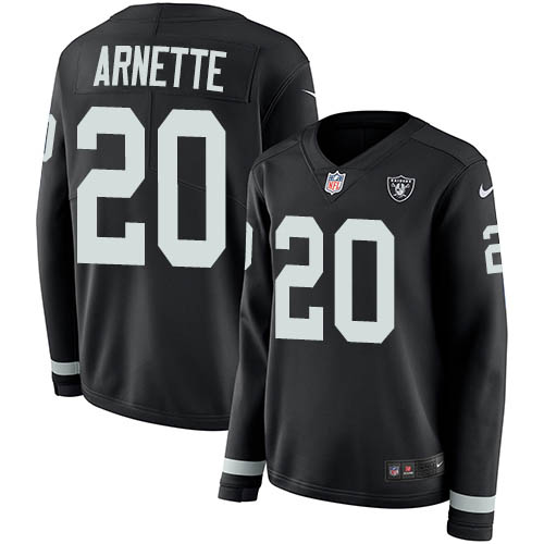 Las Vegas Raiders #20 Damon Arnette Black Team Color Women's Stitched Limited Therma Long Sleeve Jersey Womens