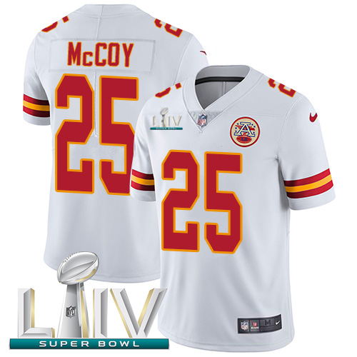 Kansas City Chiefs #25 LeSean McCoy White Super Bowl LIV 2020 Youth Stitched Vapor Untouchable Limited Jersey Youth