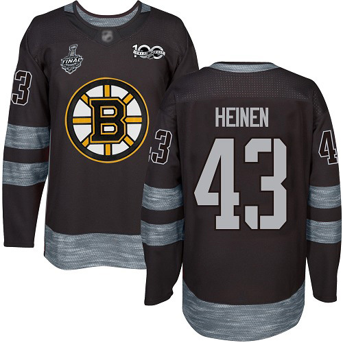 Adidas Boston Bruins #43 Danton Heinen Black 1917-2017 100th Anniversary Stanley Cup Final Bound Stitched Jersey Men's