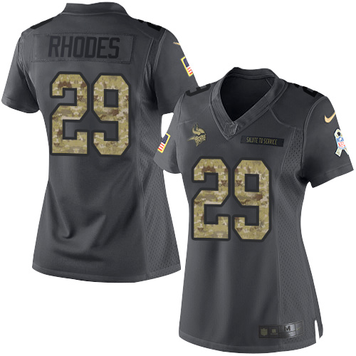 Minnesota Vikings #29 Xavier Rhodes Black Women's Stitched Limited 2016 Salute To Service Jersey Womens
