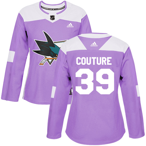 Adidas San Jose Sharks #39 Logan Couture Purple Authentic Fights Cancer Women's Stitched Jersey Womens