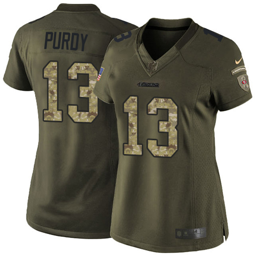 49ers #13 Brock Purdy Green Women's Stitched Limited 2015 Salute To Service Jersey
