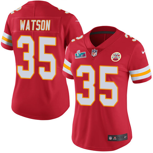 Chiefs #35 Jaylen Watson Red Team Color Super Bowl LVII Patch Women's Stitched Vapor Untouchable Limited Jersey