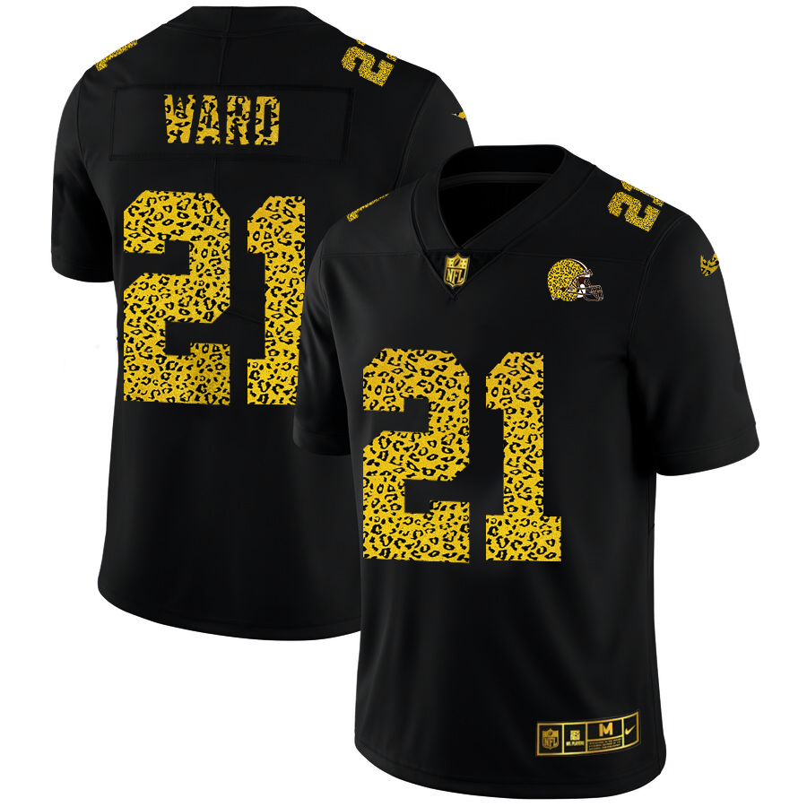 Cleveland Browns #21 Denzel Ward Men's Leopard Print Fashion Vapor Limited Jersey Black