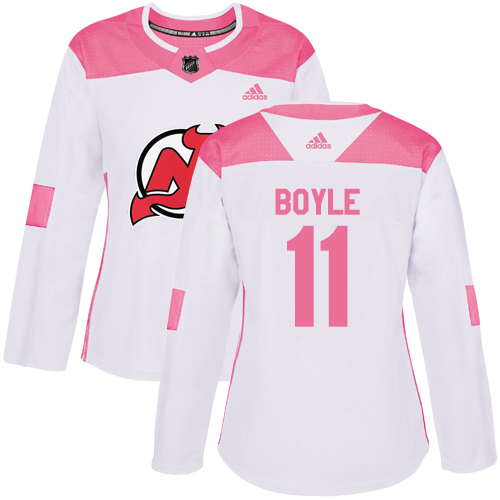 Adidas New Jersey Devils #11 Brian Boyle White/Pink Authentic Fashion Women's Stitched Jersey Womens