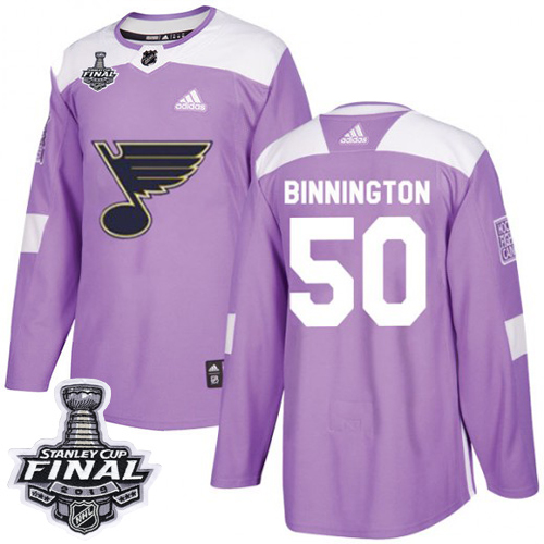 Adidas St. Louis Blues #50 Jordan Binnington Purple Authentic Fights Cancer 2019 Stanley Cup Final Stitched Jersey Men's
