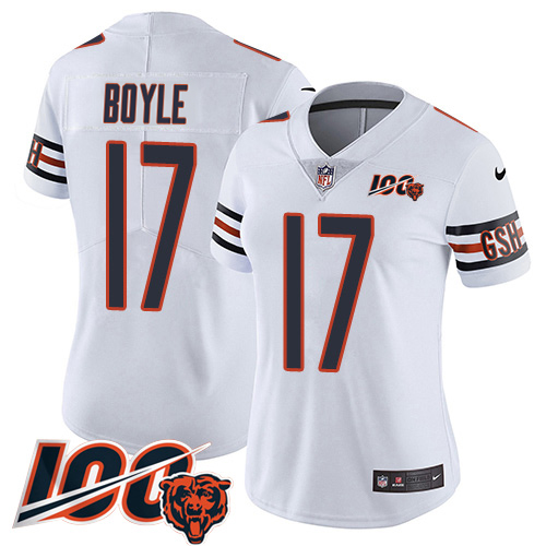 Bears #17 Tim Boyle White Alternate Women's Stitched Vapor Untouchable Limited 100th Season Jersey