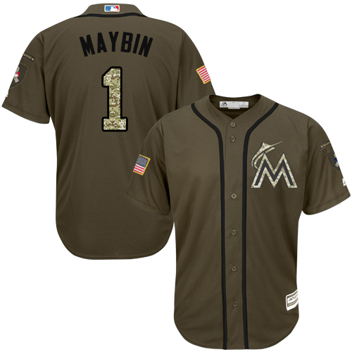 Miami Marlins #1 Cameron Maybin Green Salute to Service Stitched Jersey Men's