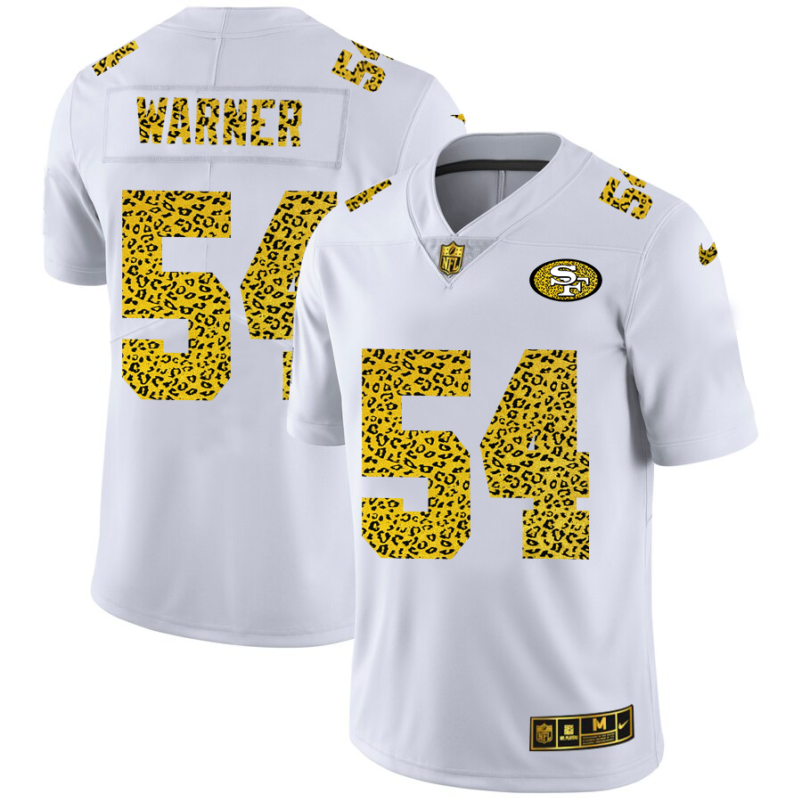 San Francisco 49ers #54 Fred Warner Men's Flocked Leopard Print Vapor Limited Jersey White