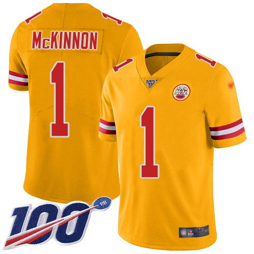 Chiefs #1 Jerick McKinnon Gold Youth Stitched Limited Inverted Legend 100th Season Jersey