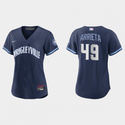Chicago Chicago Cubs #49 Jake Arrieta Women's 2021 City Connect Navy Jersey Womens