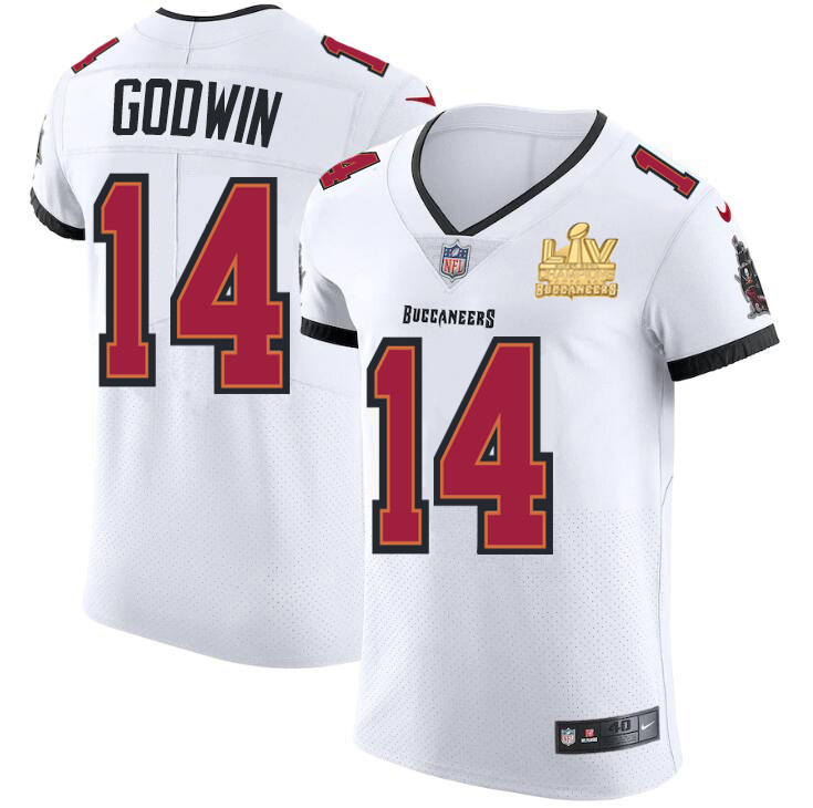 Tampa Bay Buccaneers #14 Chris Godwin Men's Super Bowl LV Champions Patch White Vapor Elite Jersey