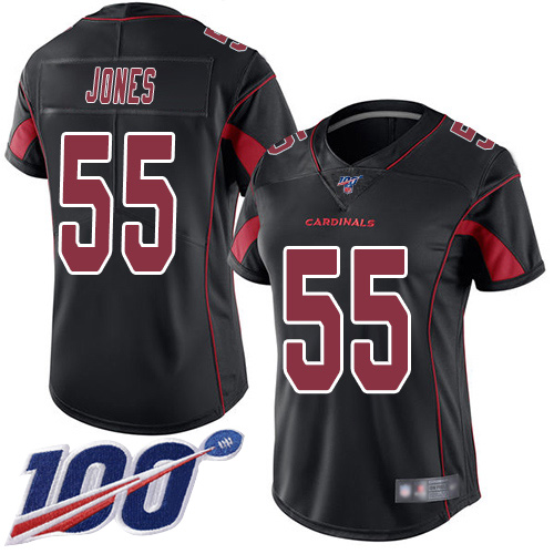 Arizona Cardinals #55 Chandler Jones Black Women's Stitched Limited Rush 100th Season Jersey Womens