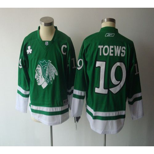 Chicago Blackhawks #19 Jonathan Toews Green St. Patty's Day Embroidered Youth Jersey Youth