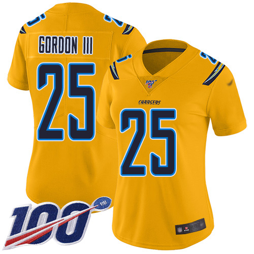 Los Angeles Chargers #25 Melvin Gordon III Gold Women's Stitched Limited Inverted Legend 100th Season Jersey Womens