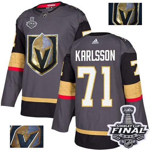 Adidas Golden Vegas Golden Knights #71 William Karlsson Grey Home Authentic Fashion Gold 2018 Stanley Cup Final Stitched Jersey Men's