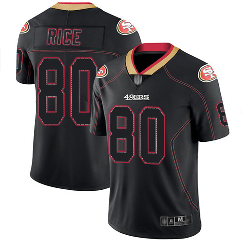 49ers #80 Jerry Rice Lights Out Black Men's Stitched Limited Rush Jersey