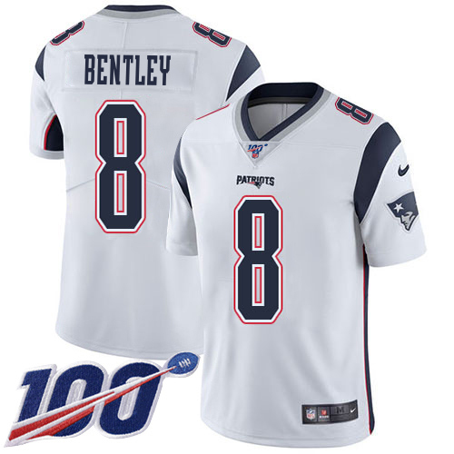 Patriots #8 Ja'Whaun Bentley White Men's Stitched 100th Season Vapor Limited Jersey