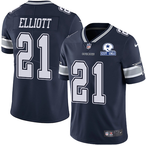 Cowboys #21 Ezekiel Elliott Navy Blue Team Color Men's Stitched With Established In 1960 Patch Vapor Untouchable Limited Jersey