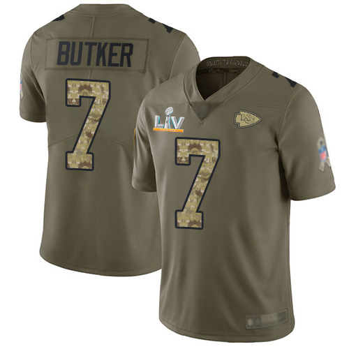 Chiefs #7 Harrison Butker Olive/Camo Super Bowl LVII Patch Men's Stitched Limited 2017 Salute To Service Jersey