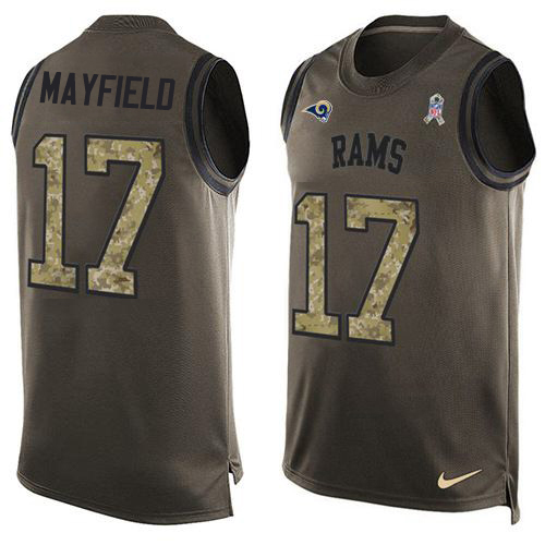 Rams #17 Baker Mayfield Green Men's Stitched Limited Salute To Service Tank Top Jersey