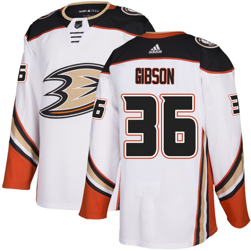 Adidas Anaheim Ducks #36 John Gibson White Road Authentic Stitched Jersey Men's