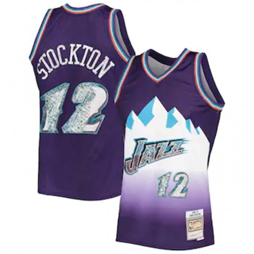 Utah Jazz #12 John Stockton Mitchell & Ness 1996-97 Hardwood Classics 75th Anniversary Diamond Swingman Jersey - Purple Mens