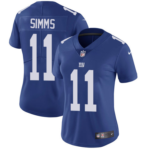 New York Giants #11 Phil Simms Royal Blue Team Color Women's Stitched Vapor Untouchable Limited Jersey Womens
