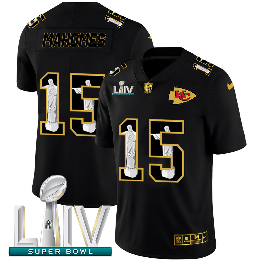 Kansas City Chiefs #15 Patrick Mahomes Carbon Black Super Bowl LIV 2020 Vapor Cristo Redentor Limited Jersey