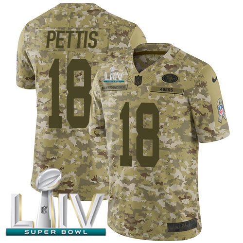San Francisco 49ers #18 Dante Pettis Camo Super Bowl LIV 2020 Youth Stitched Limited 2018 Salute To Service Jersey Youth