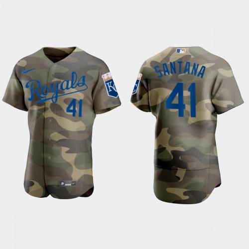 Kansas City Kansas City Royals #41 Carlos Santana Men's 2021 Armed Forces Day Authentic Jersey -Camo Men's