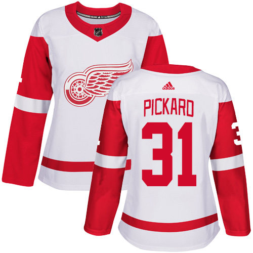 Adidas Detroit Red Wings #31 Calvin Pickard White Road Authentic Women's Stitched Jersey Womens