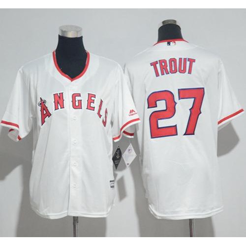 Los Angeles Angels #27 Mike Trout White Cool Base Stitched Youth Jersey Youth