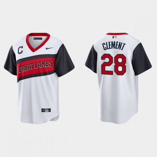 Cleveland Guardians #28 Ernie Clement Men's White 2021 Little League Class Game Jersey Men's