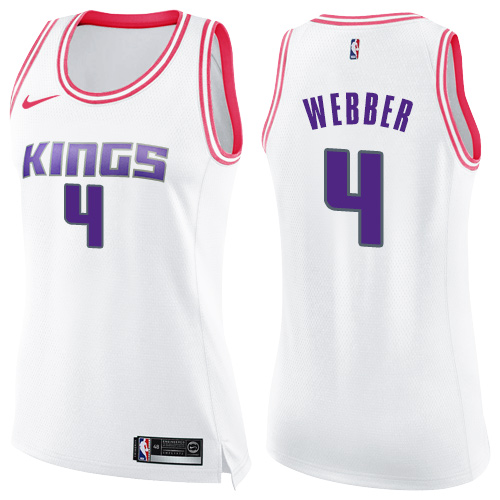 Sacramento Kings #4 Chris Webber White/Pink Womens Swingman Fashion Jersey Womens