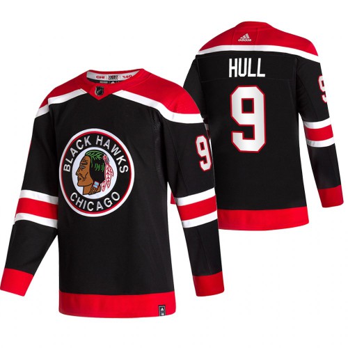 Chicago Chicago Blackhawks #9 Bobby Hull Black Men's Adidas 2020-21 Reverse Retro Alternate Jersey Men's