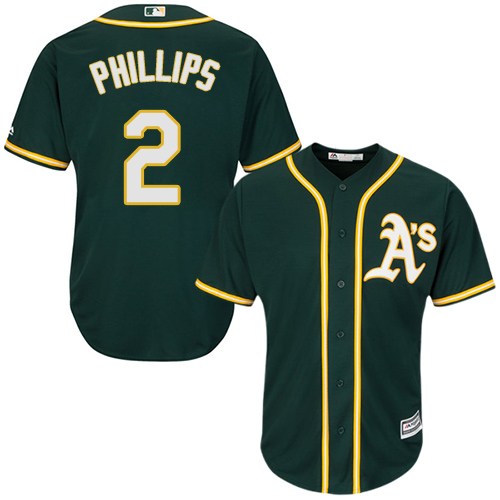 Oakland Athletics #2 Tony Phillips Green Cool Base Stitched Youth Jersey Youth