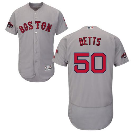 Boston Red Sox #50 Mookie Betts Grey Flexbase Authentic Collection 2018 World Series Champions Stitched Jersey Men's