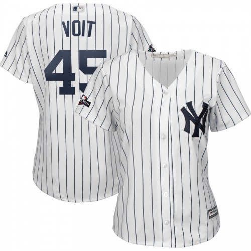 New York New York Yankees #45 Luke Voit Majestic Women's 2019 Postseason Official Cool Base Player Jersey White Navy Womens